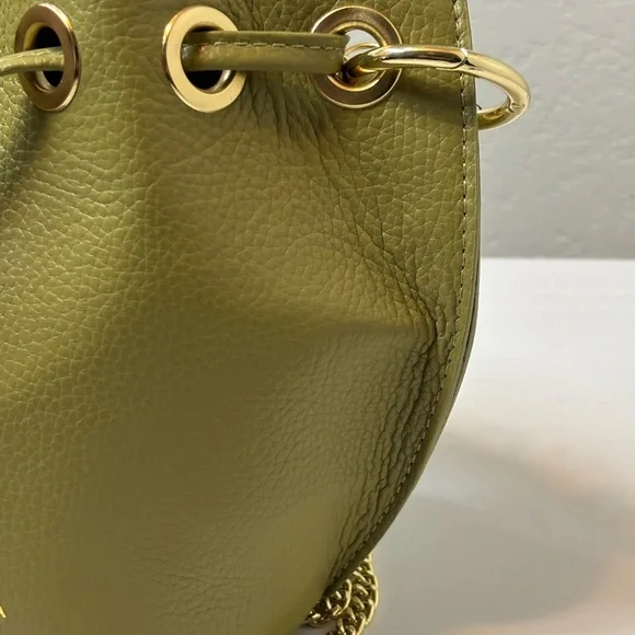 NEW Anna Paola Italian Leather Bucket Bag Made In Italy Olive Green - Picture 8 of 9